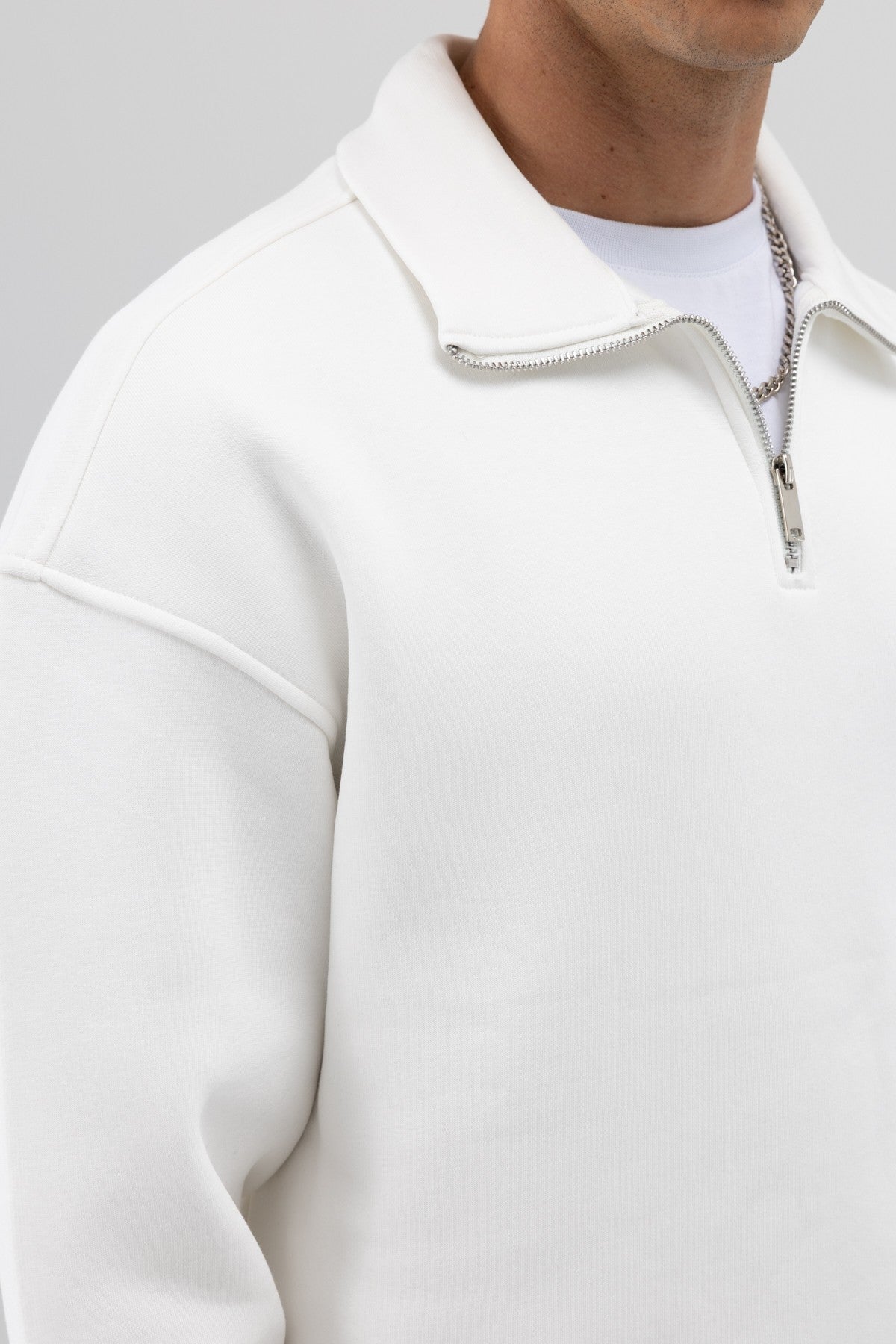 Oversized Zipper-Front Stand-Up Collar Sweatshirt