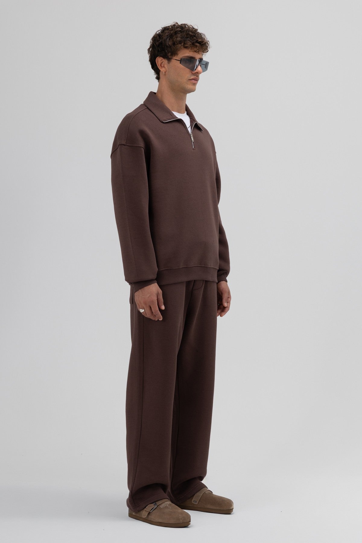 Oversized Zipper-Front Stand-Up Collar Sweatshirt