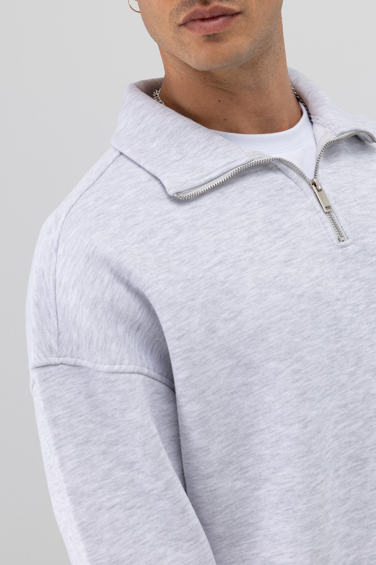 Oversized Zipper-Front Stand-Up Collar Sweatshirt