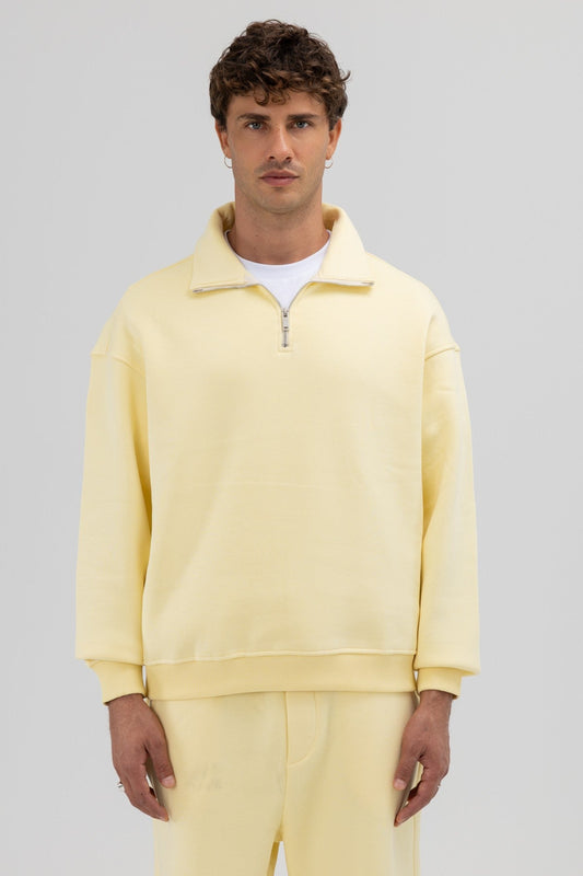 Oversized Zipper-Front Stand-Up Collar Sweatshirt