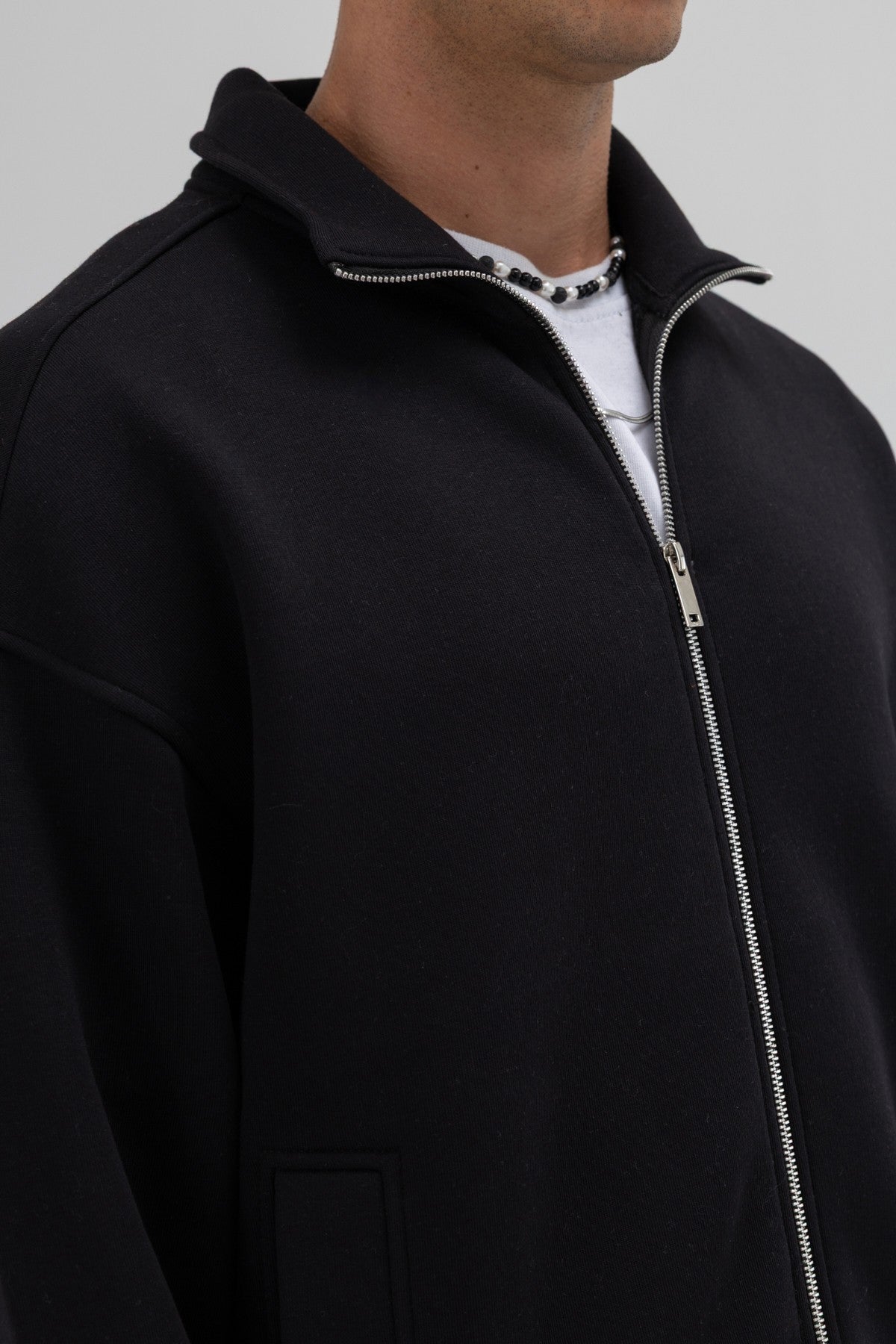 Oversized Stand-Up Collar Sweatshirt with Front Zipper