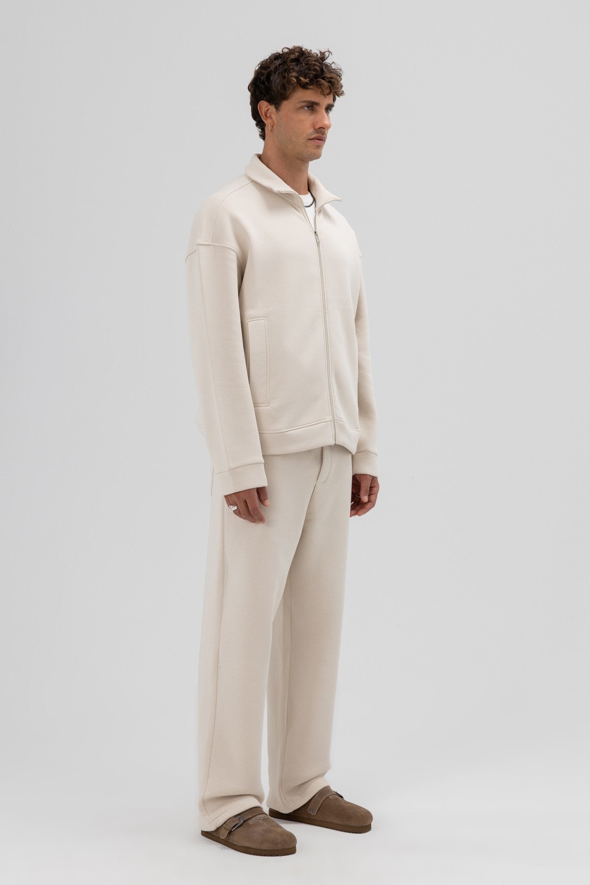 Oversized Stand-Up Collar Sweatshirt with Front Zipper