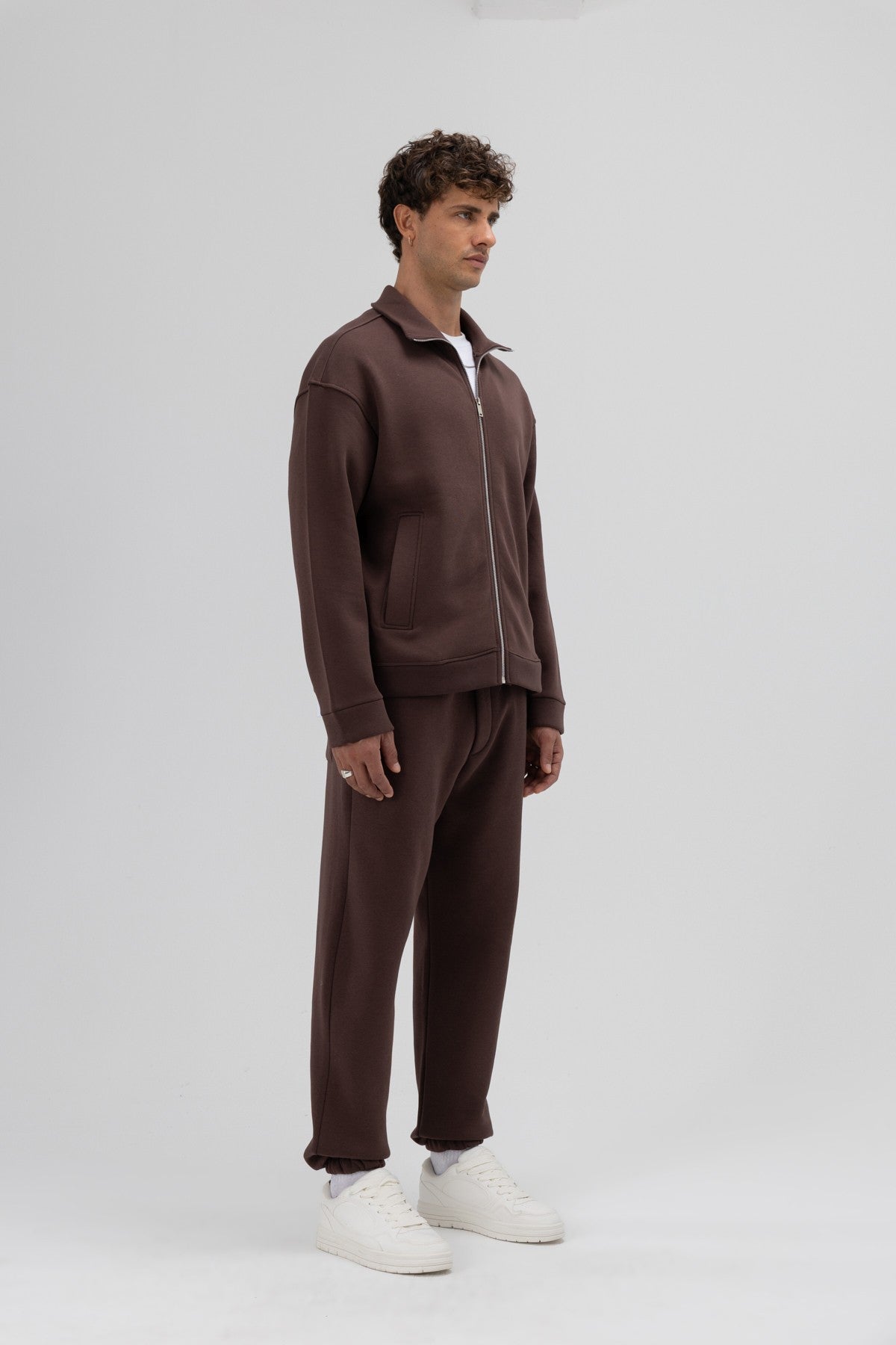 Oversized Stand-Up Collar Sweatshirt with Front Zipper
