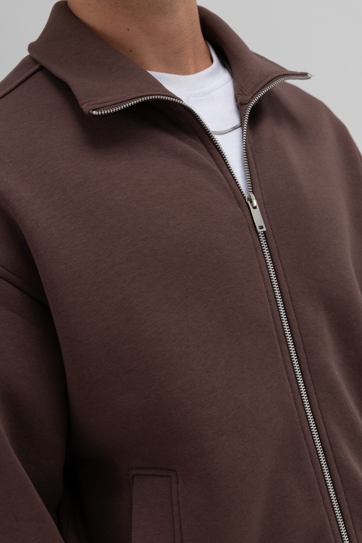 Oversized Stand-Up Collar Sweatshirt with Front Zipper