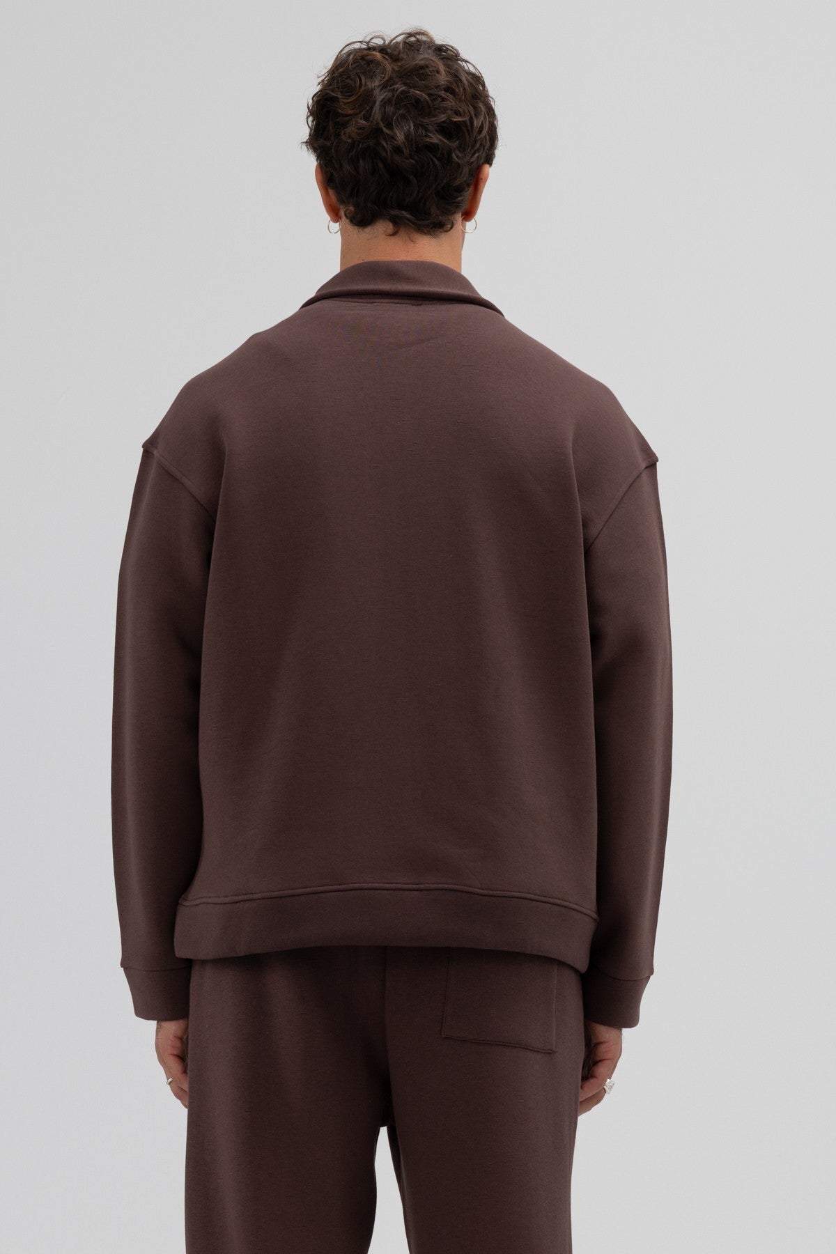 Oversized Stand-Up Collar Sweatshirt with Front Zipper