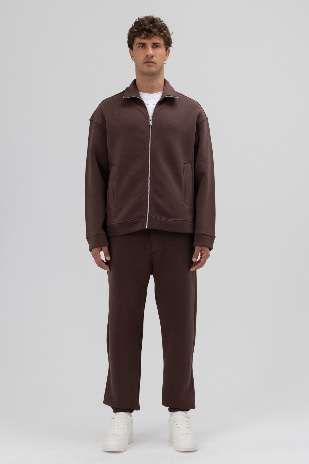 Oversized Stand-Up Collar Sweatshirt with Front Zipper