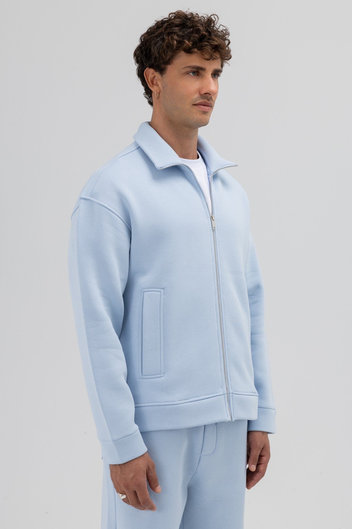 Oversized Stand-Up Collar Sweatshirt with Front Zipper