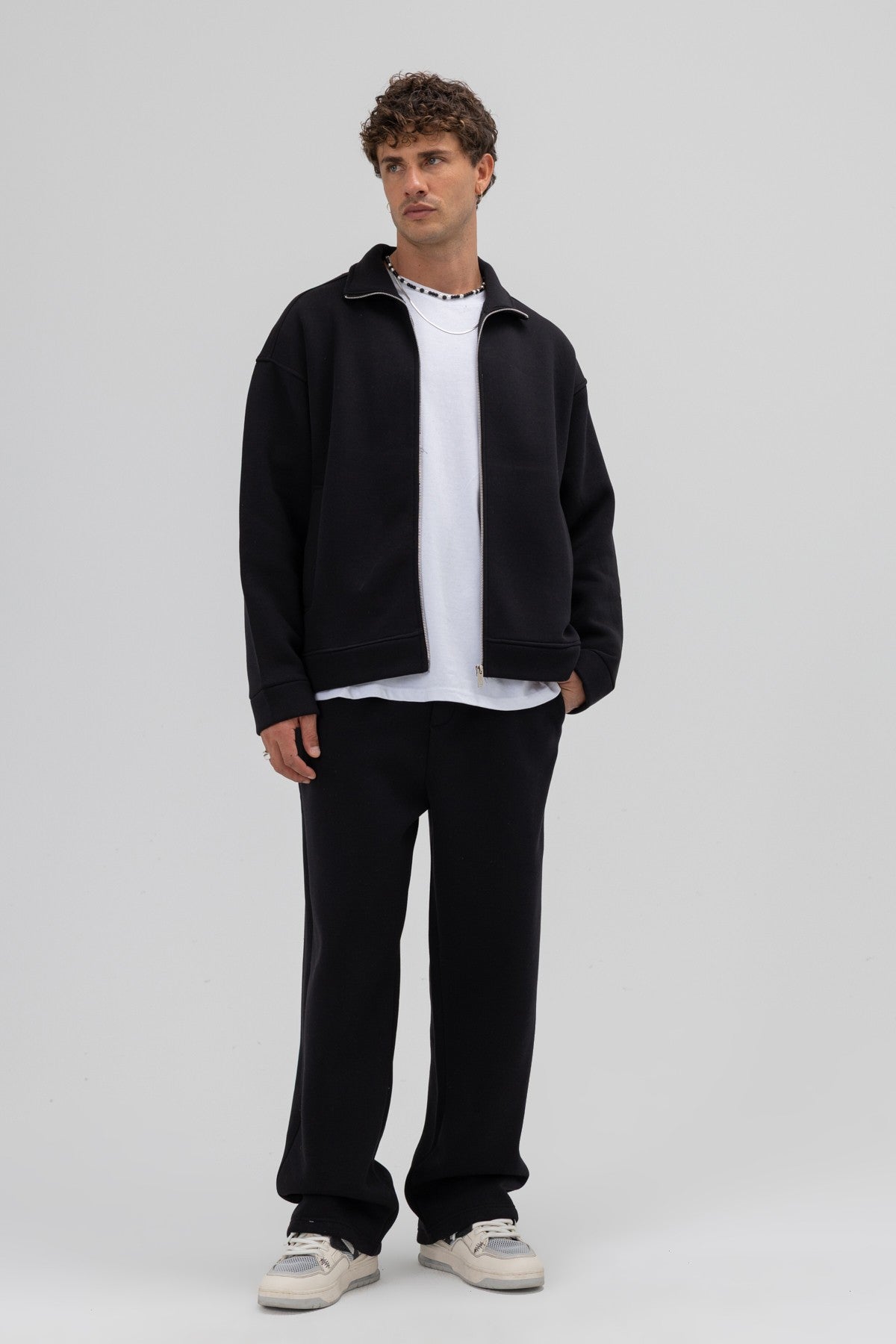 Oversized Stand-Up Collar Sweatshirt with Front Zipper