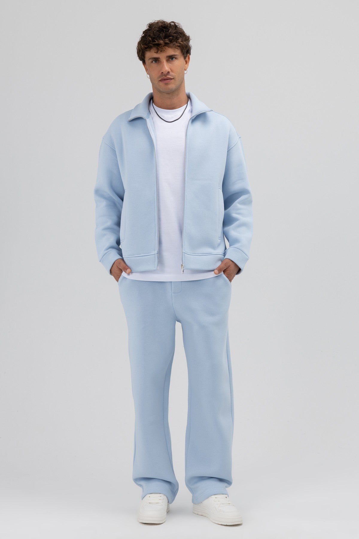 Oversized Stand-Up Collar Sweatshirt with Front Zipper