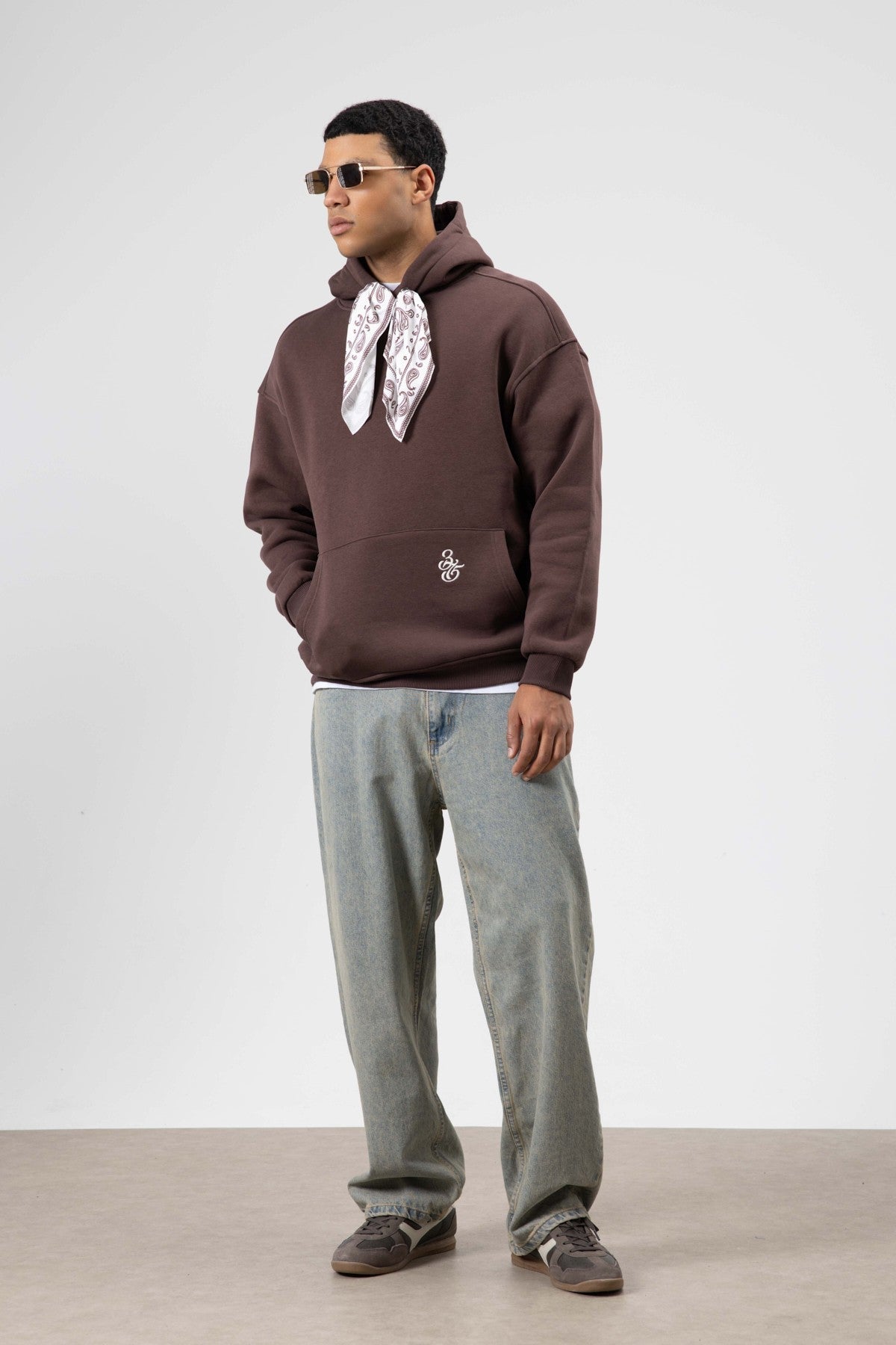 Oversized Hooded Sweatshirt with Scarf Detail
