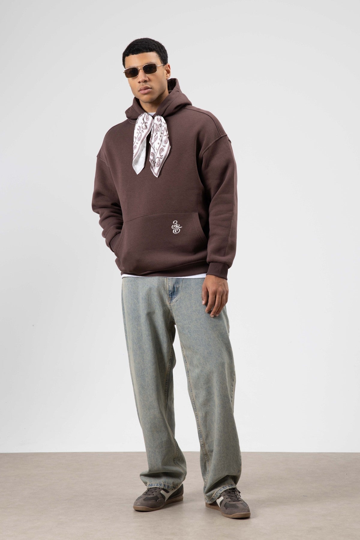 Oversized Hooded Sweatshirt with Scarf Detail