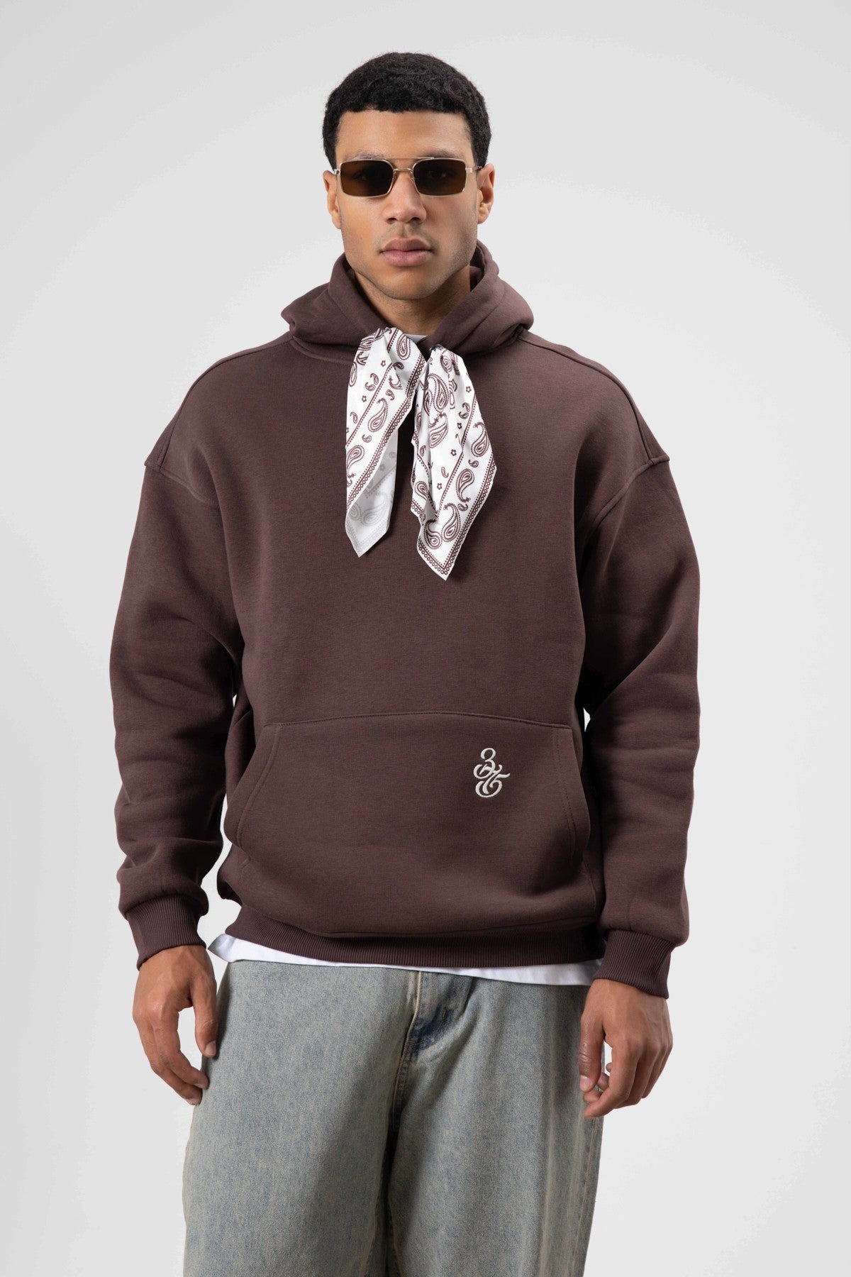 Oversized Hooded Sweatshirt with Scarf Detail