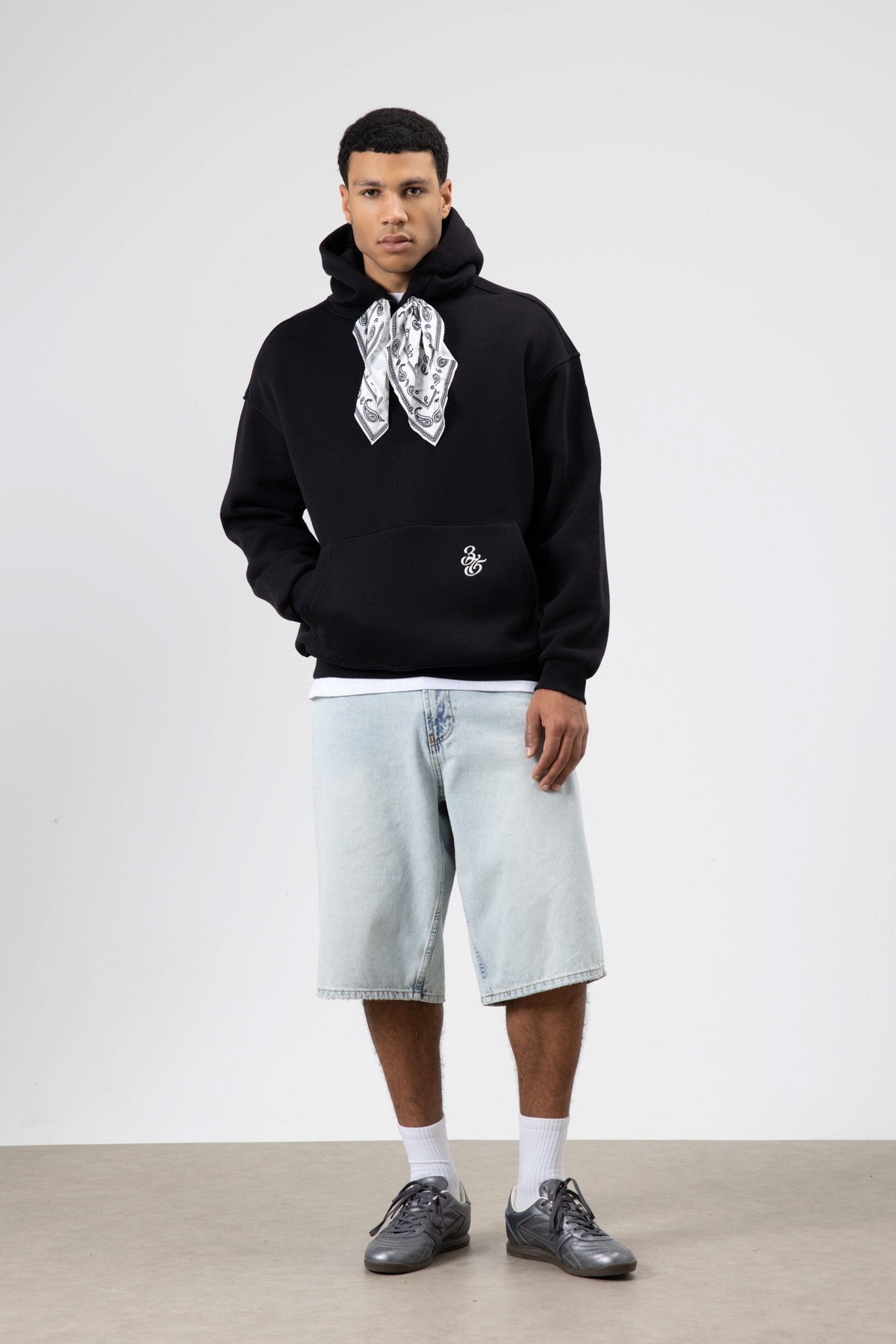 Oversized Hooded Sweatshirt with Scarf Detail