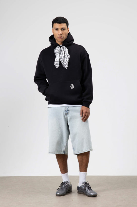 Oversized Hooded Sweatshirt with Scarf Detail