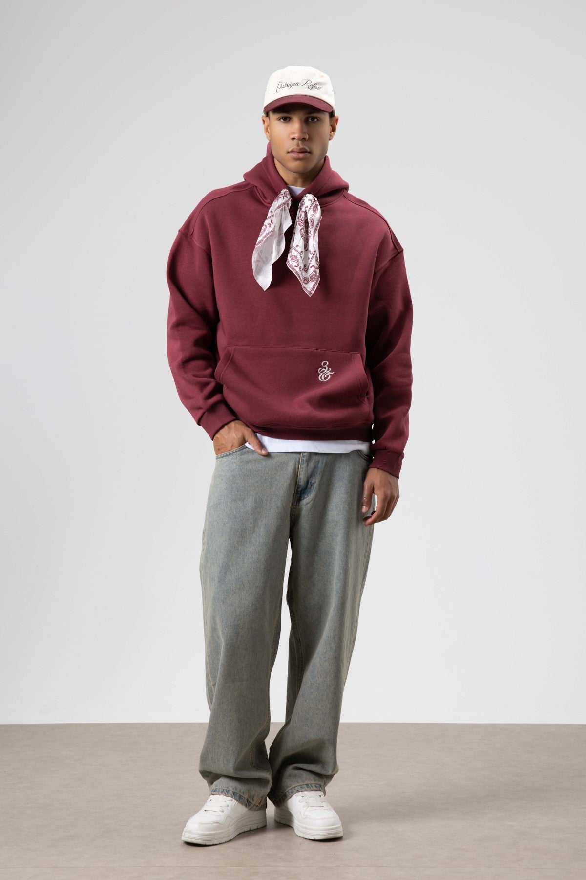 Oversized Hooded Sweatshirt with Scarf Detail