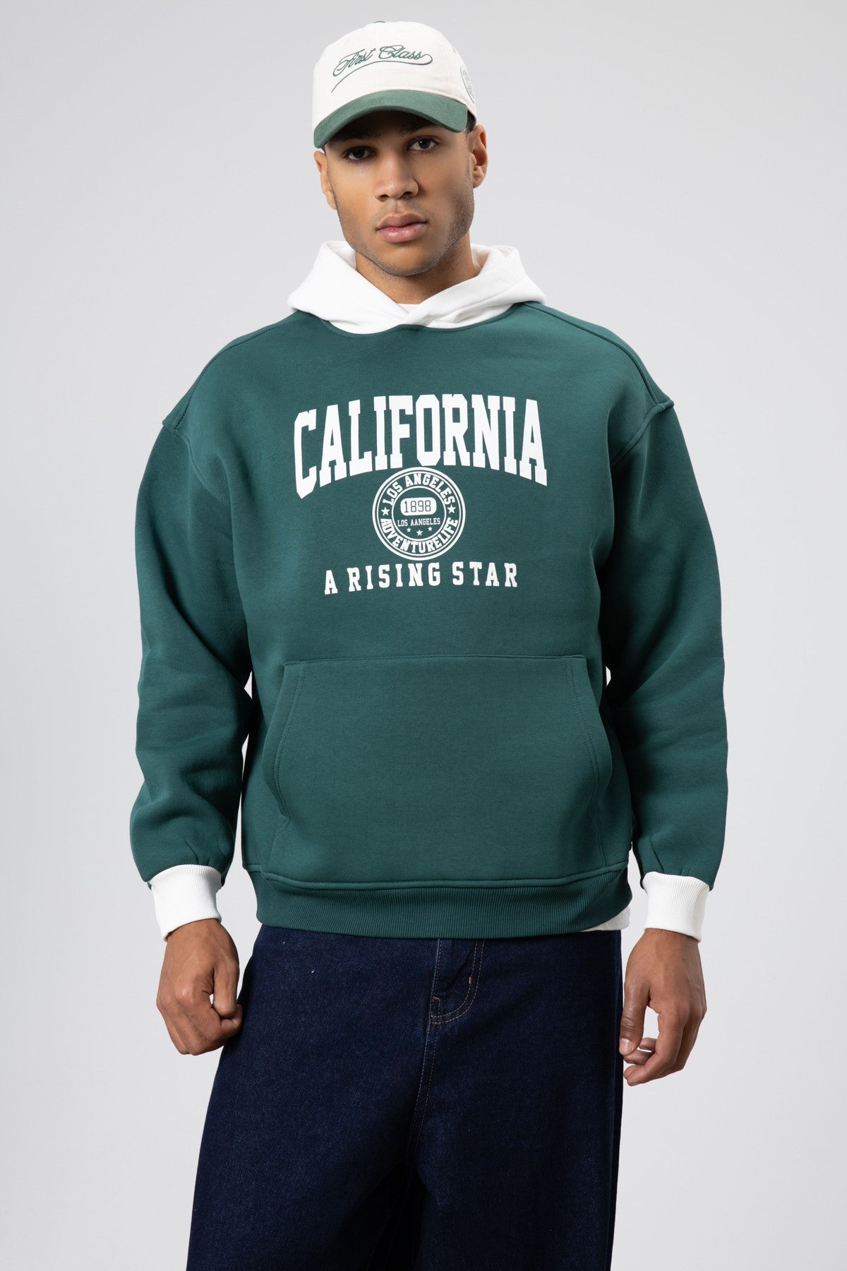 Two-Tone Printed Oversized Sweatshirt
