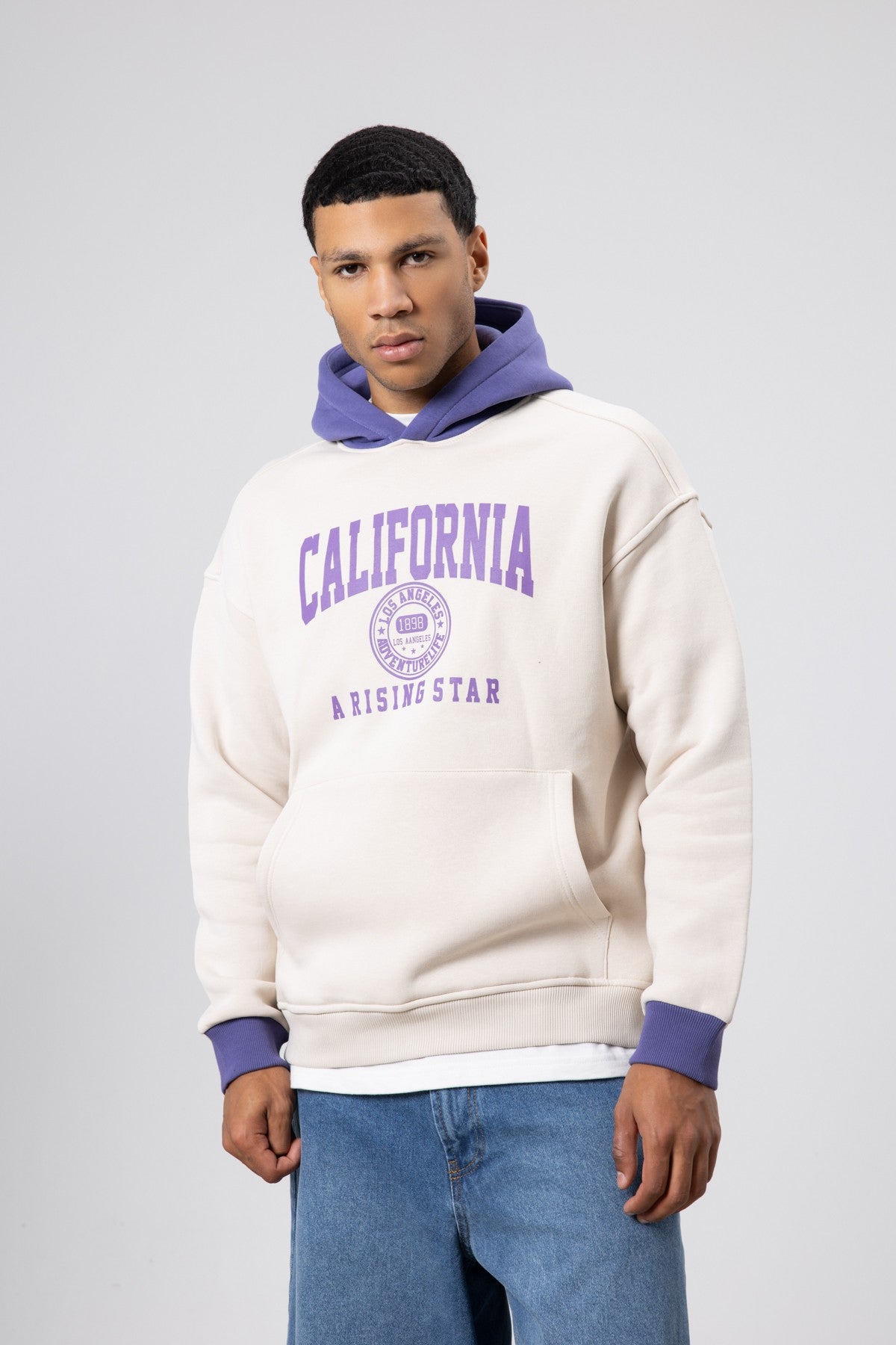 Two-Tone Printed Oversized Sweatshirt