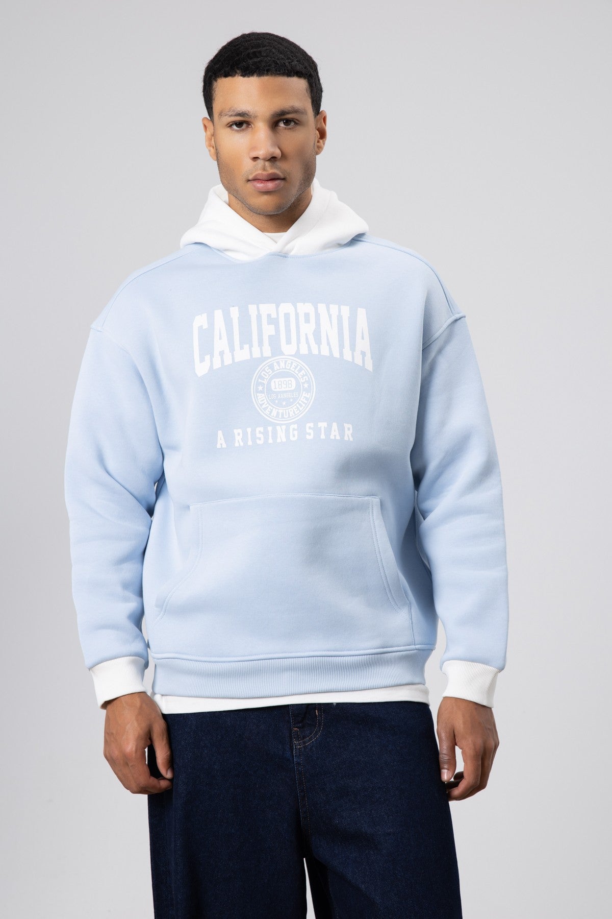 Two-Tone Printed Oversized Sweatshirt