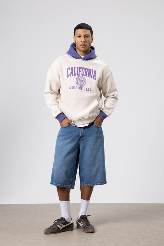 Two-Tone Printed Oversized Sweatshirt