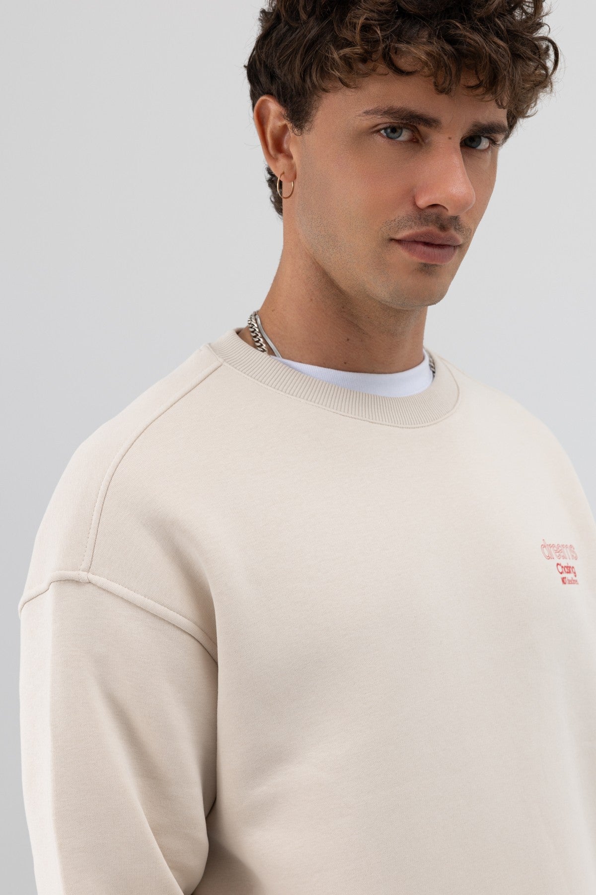 Oversized Bike Neck Print Sweatshirt