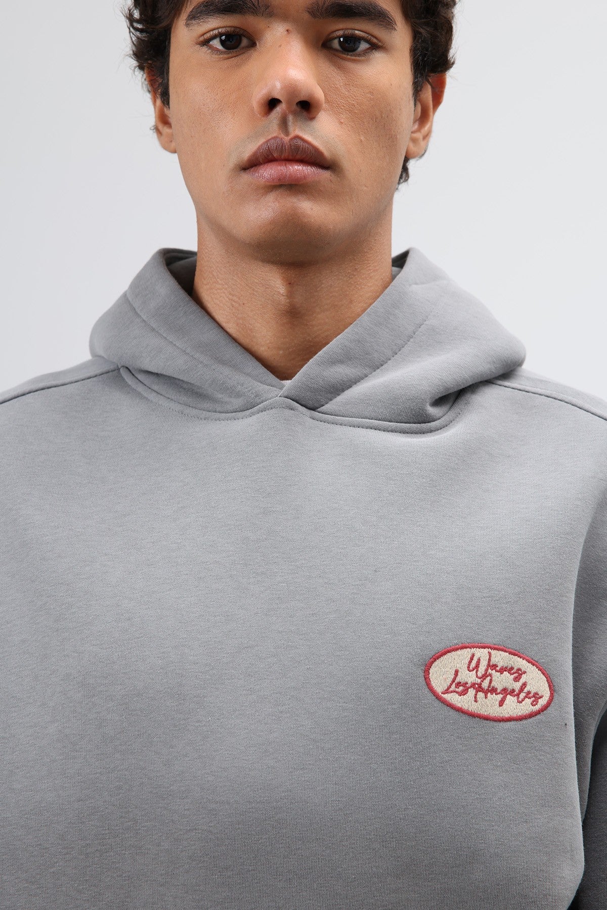 Oversized Printed Hooded Sweatshirt in Smoke Gray