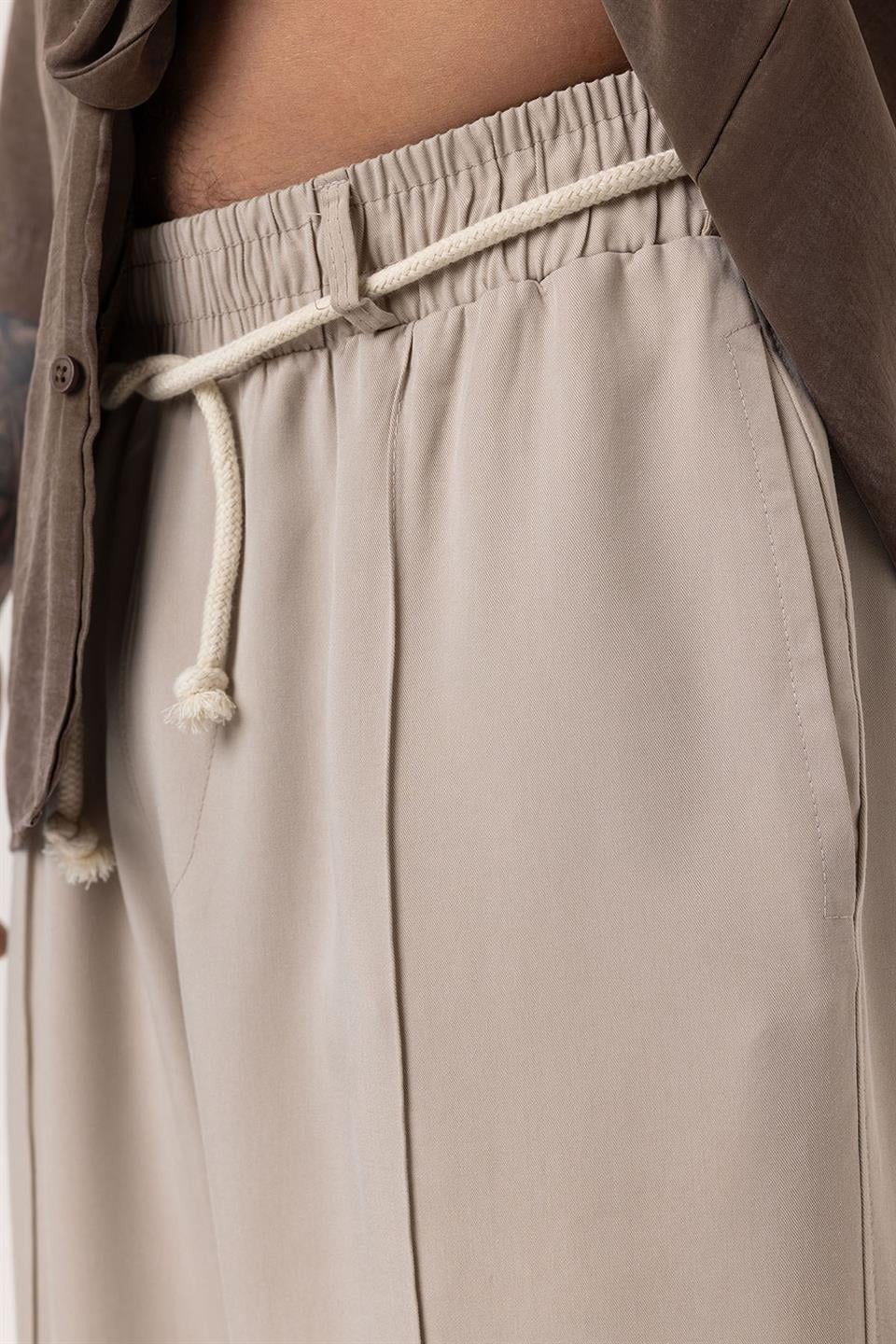 Baggy Lyocell Pants with Detailed Waistband