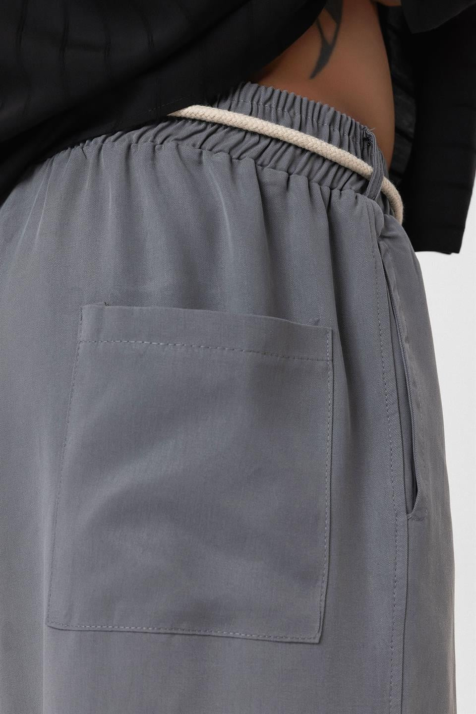 Baggy Lyocell Pants with Detailed Waistband