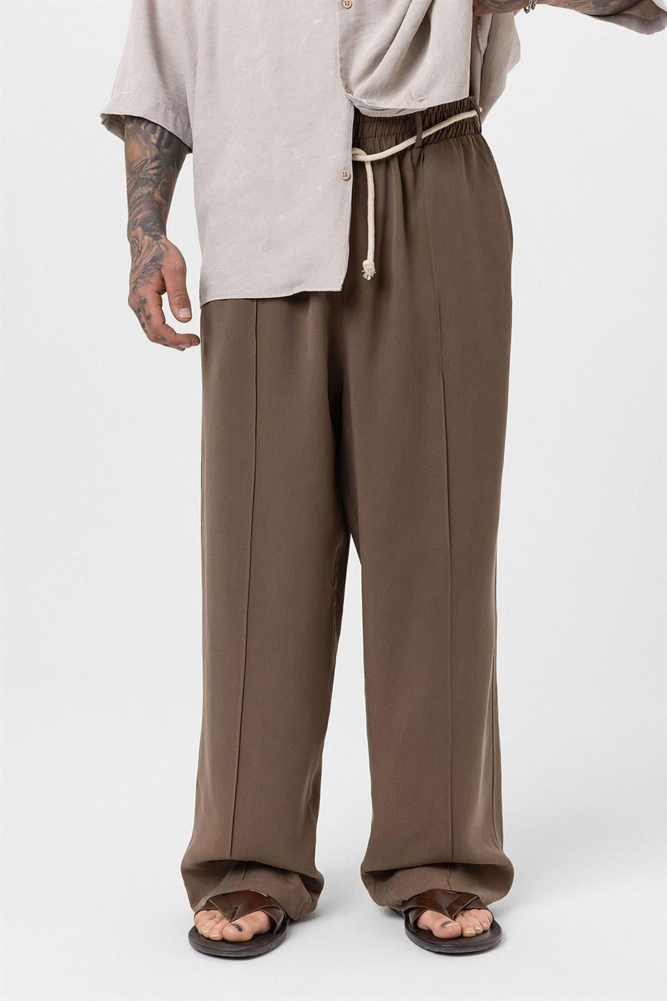 Baggy Lyocell Pants with Detailed Waistband