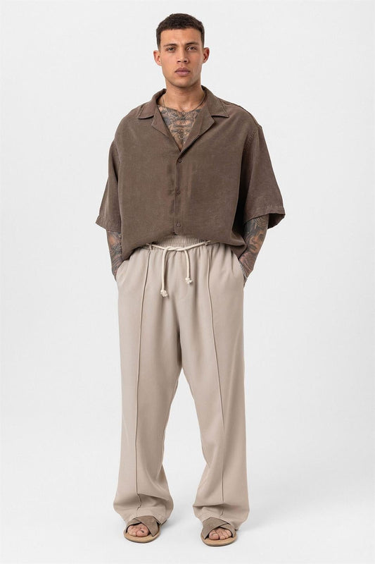 Baggy Lyocell Pants with Detailed Waistband