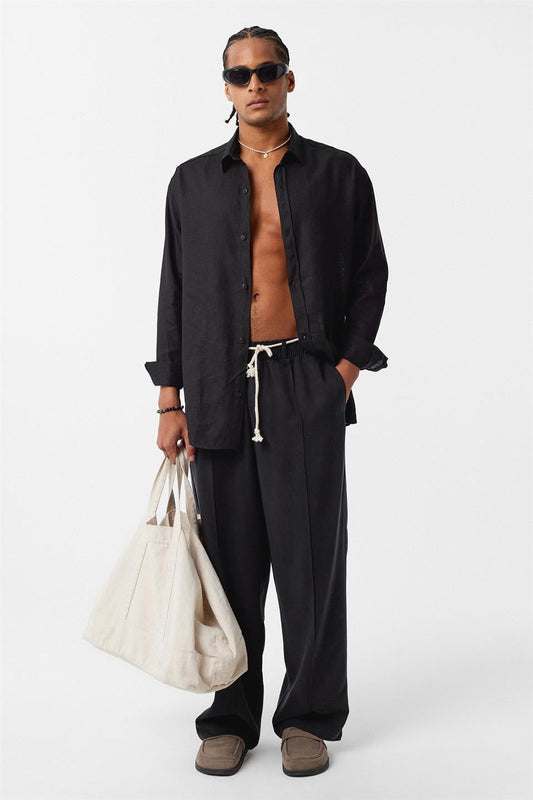 Baggy Lyocell Pants with Detailed Waistband