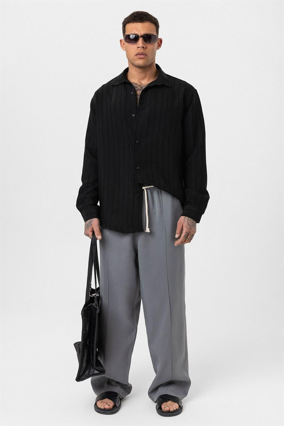 Baggy Lyocell Pants with Detailed Waistband