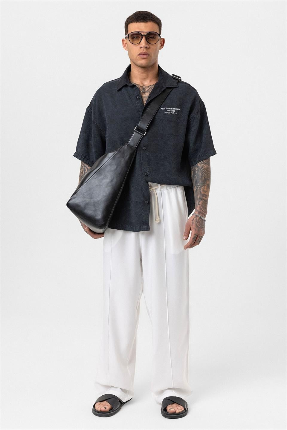 Baggy Lyocell Pants with Detailed Waistband