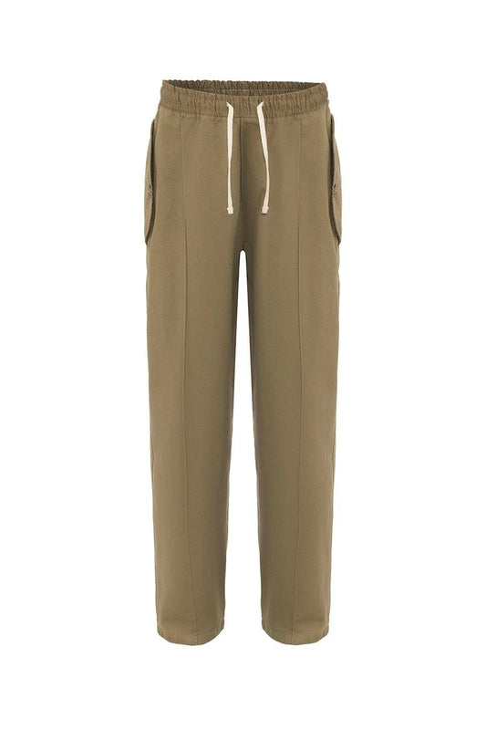 Lace-Up Baggy Gabardine Pants
