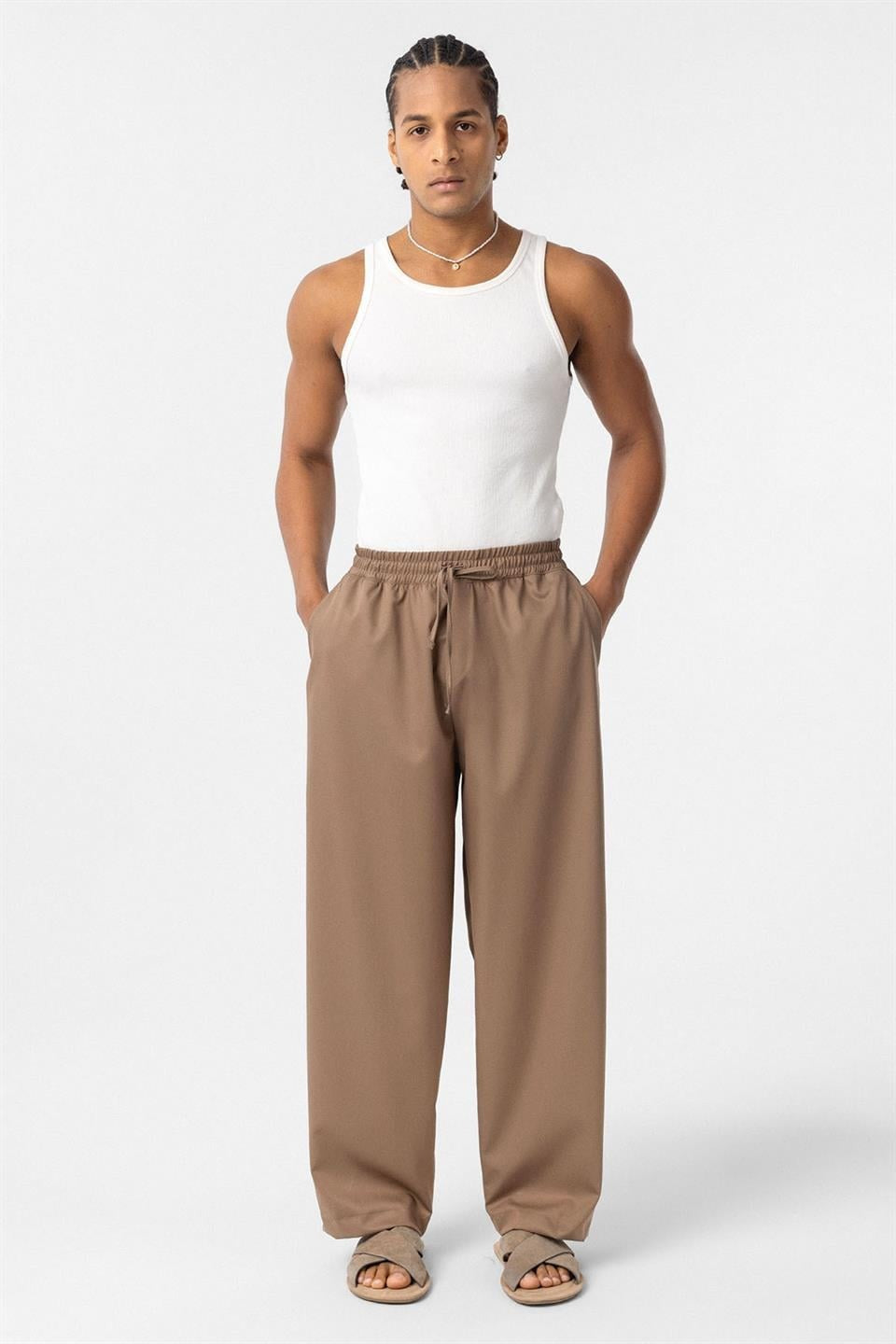 Baggy Pants with an Elastic Waistband