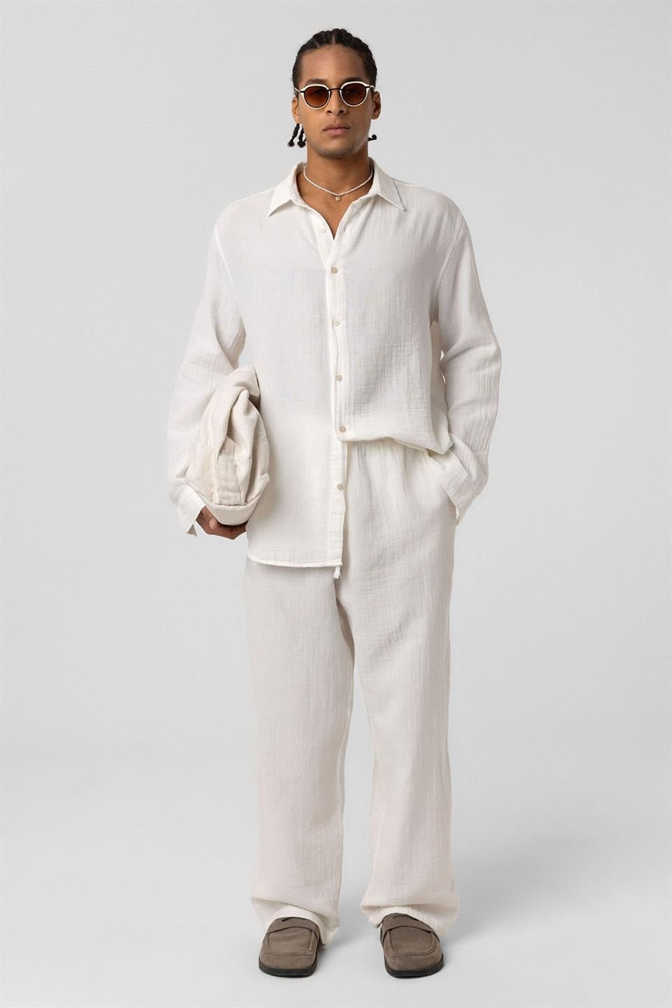 Baggy-Fit Muslin Linen Pants