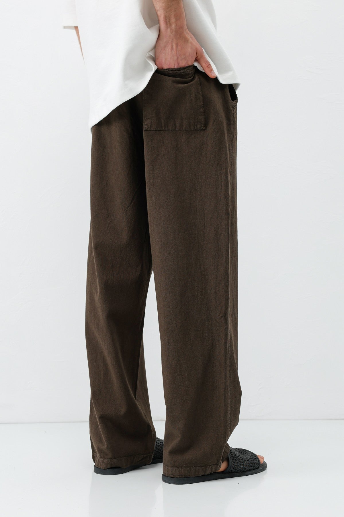Baggy-Fit Linen Pants with Elastic Waistband