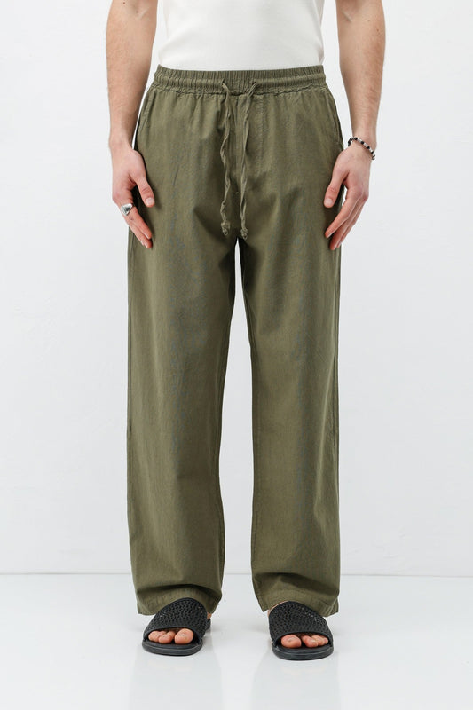 Baggy-Fit Linen Pants with Elastic Waistband