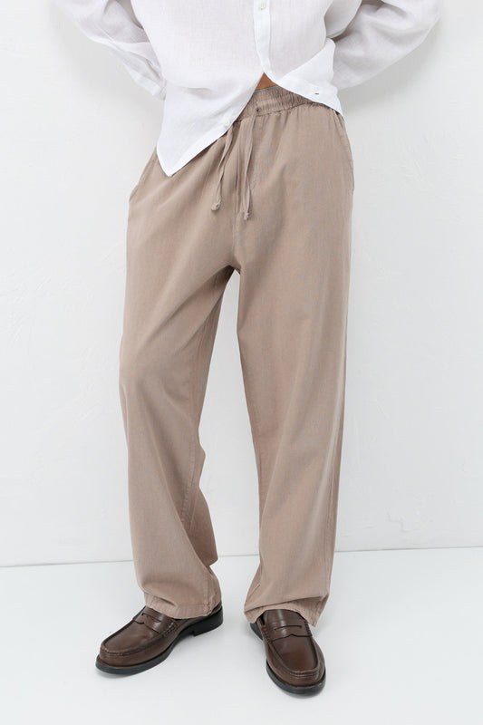 Baggy-Fit Linen Pants with Elastic Waistband