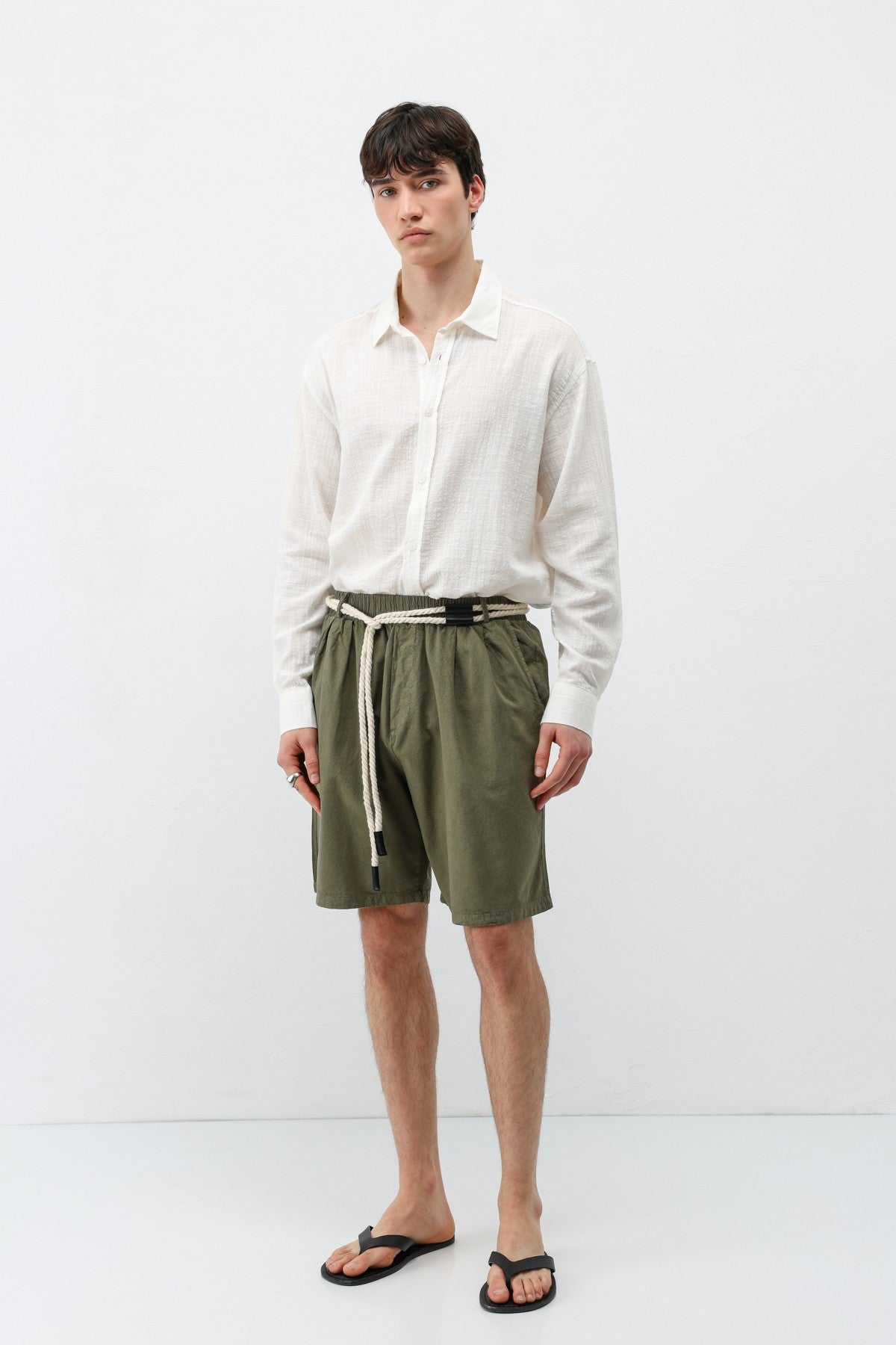 Oversized Linen Shorts with a Waistband
