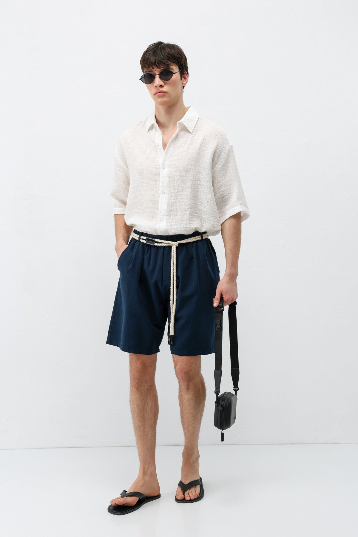 Oversized Linen Shorts with a Waistband