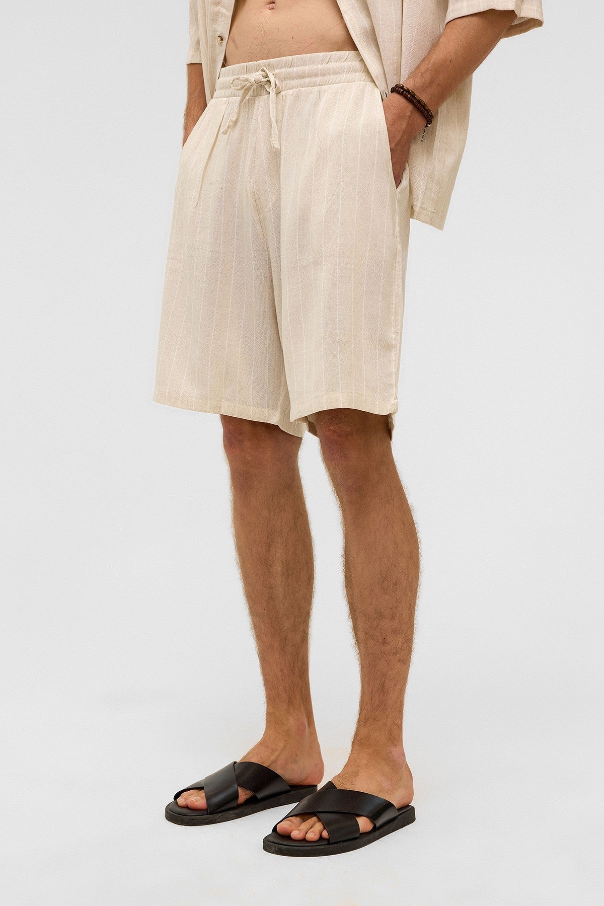 Oversized Striped Linen Shorts