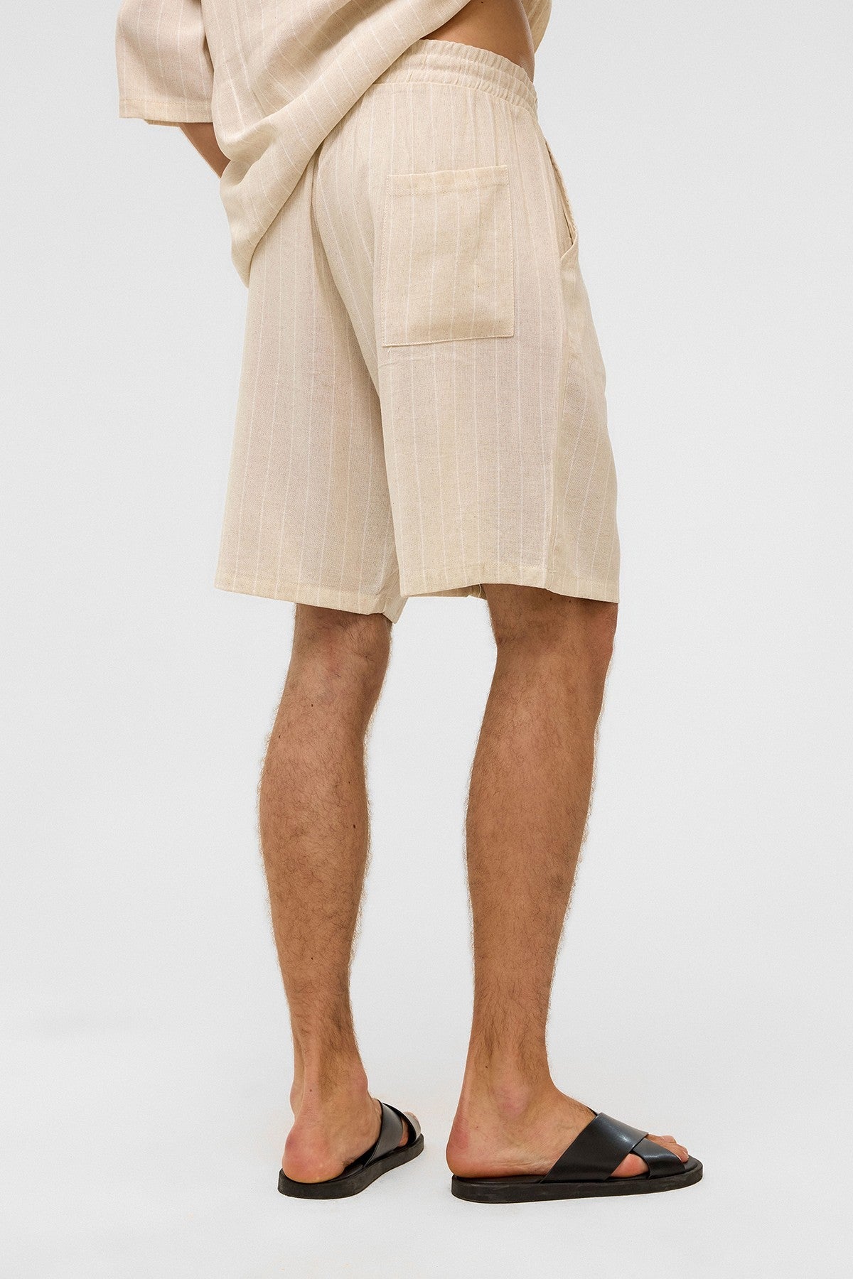 Oversized Striped Linen Shorts