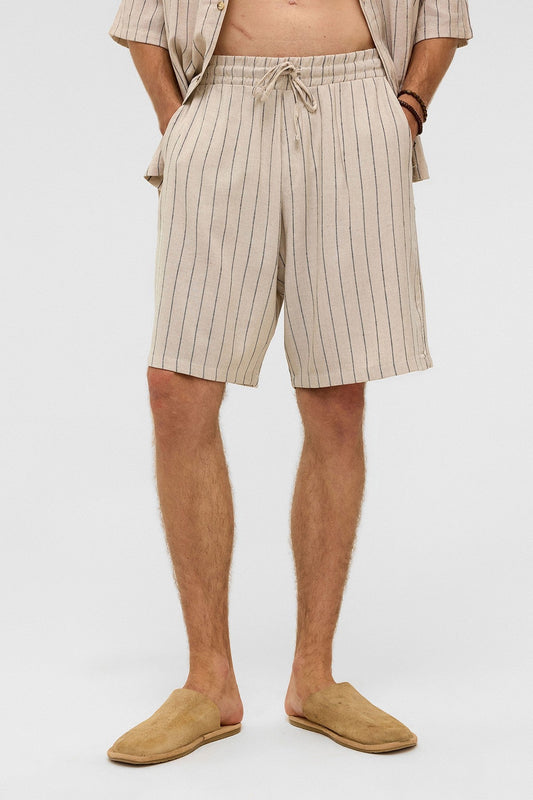 Oversized Striped Linen Shorts