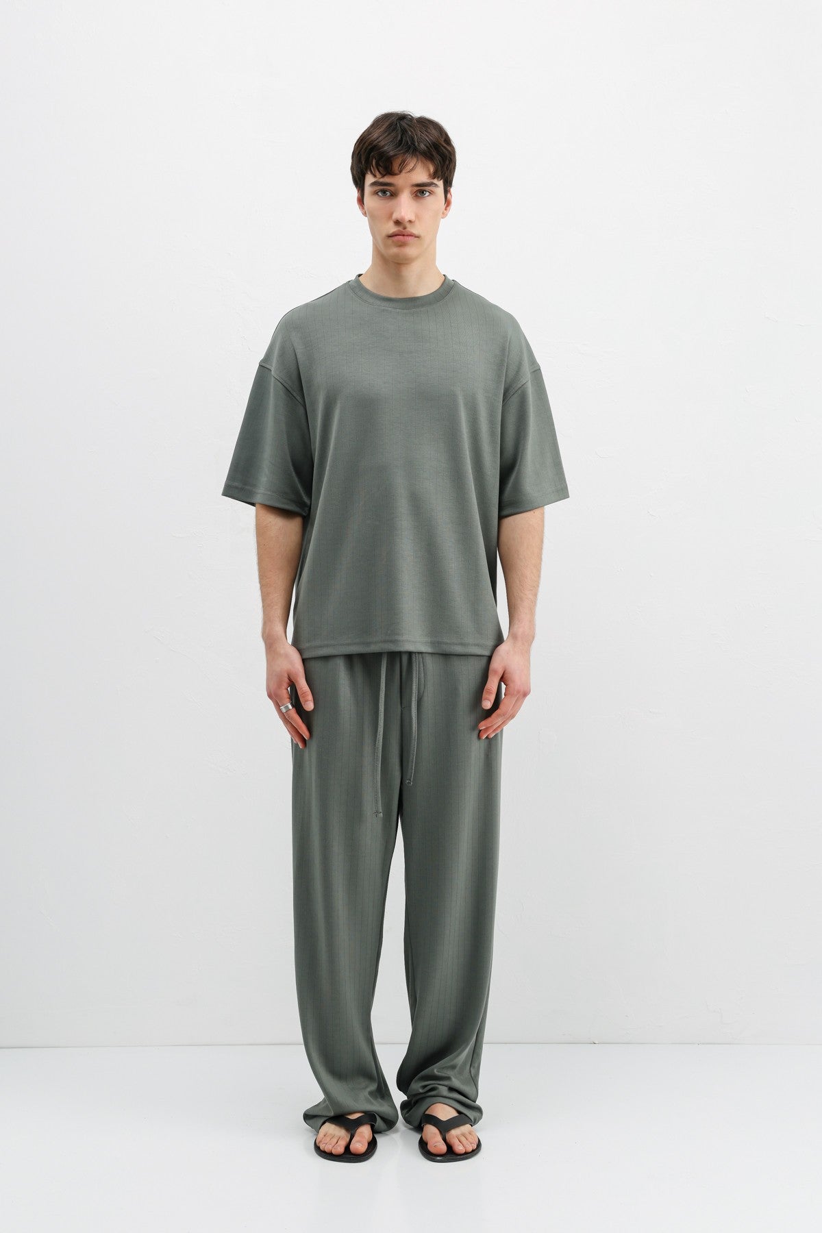 Ribbed, Textured Baggy Sweatpants