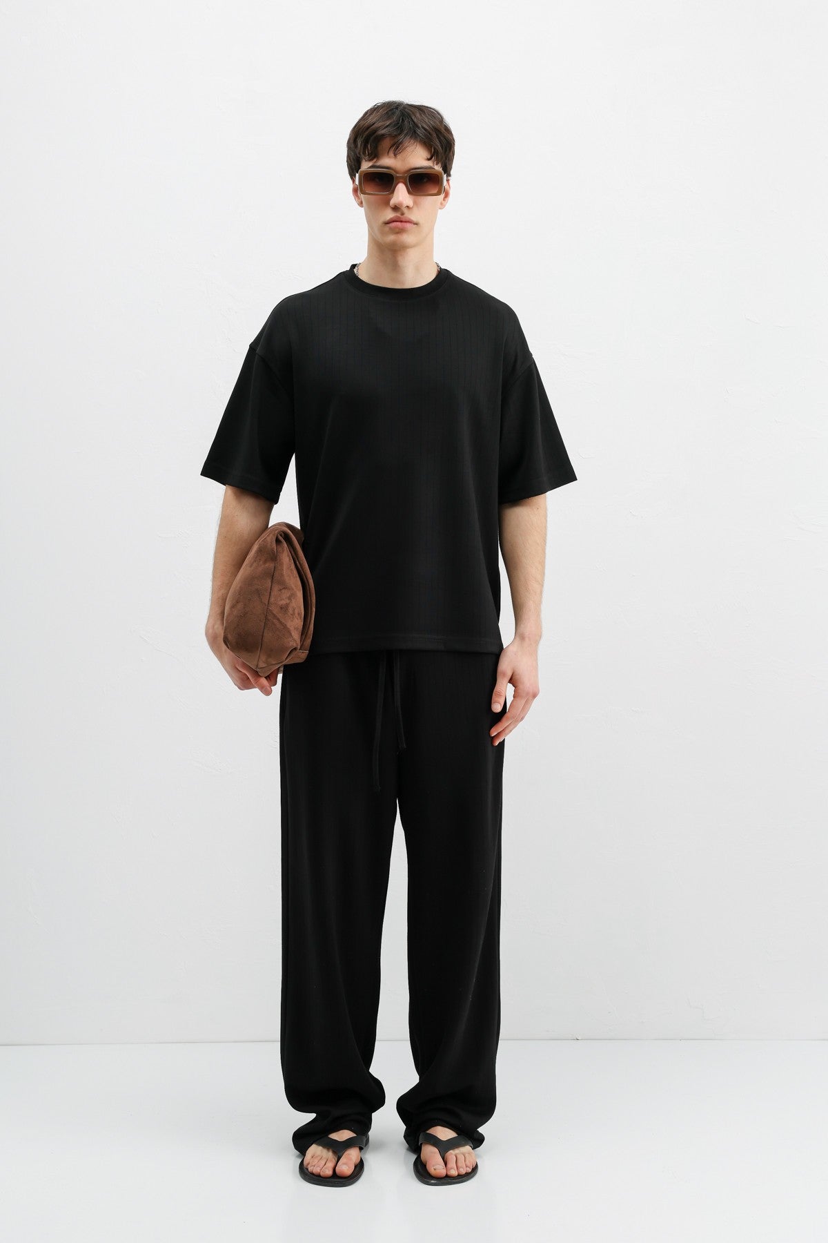 Ribbed, Textured Baggy Sweatpants