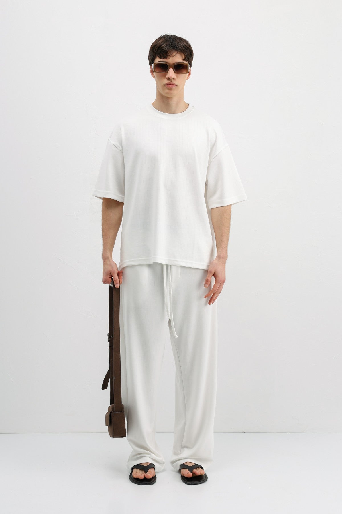 Ribbed, Textured Baggy Sweatpants