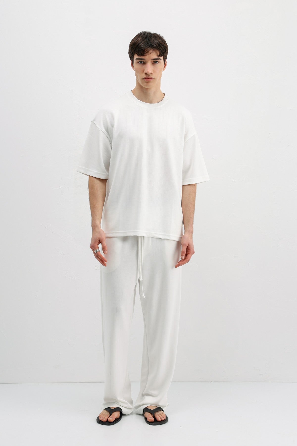 Ribbed, Textured Baggy Sweatpants
