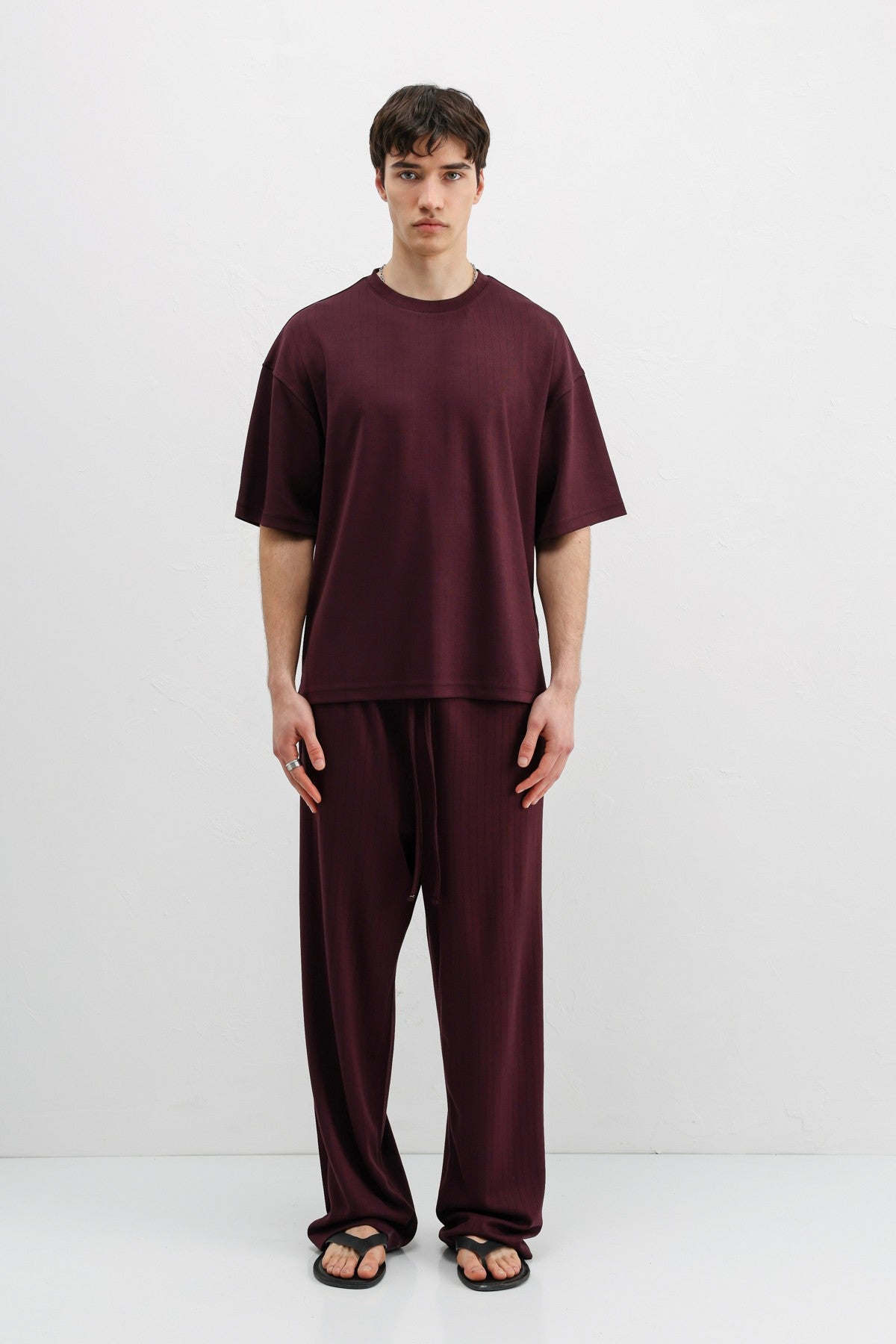 Ribbed, Textured Baggy Sweatpants