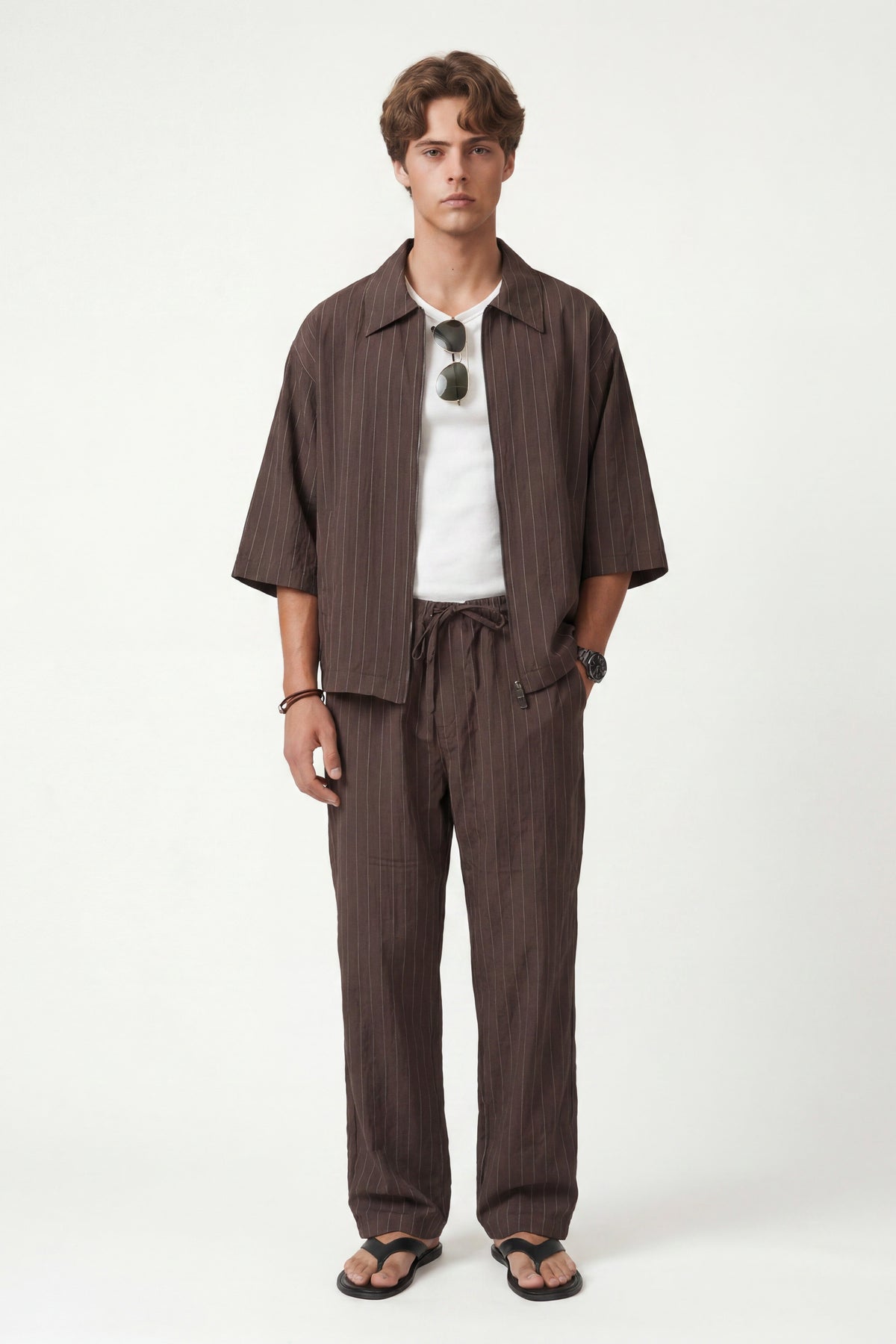 Striped Lyocell-Blend Relaxed-Fit Pants