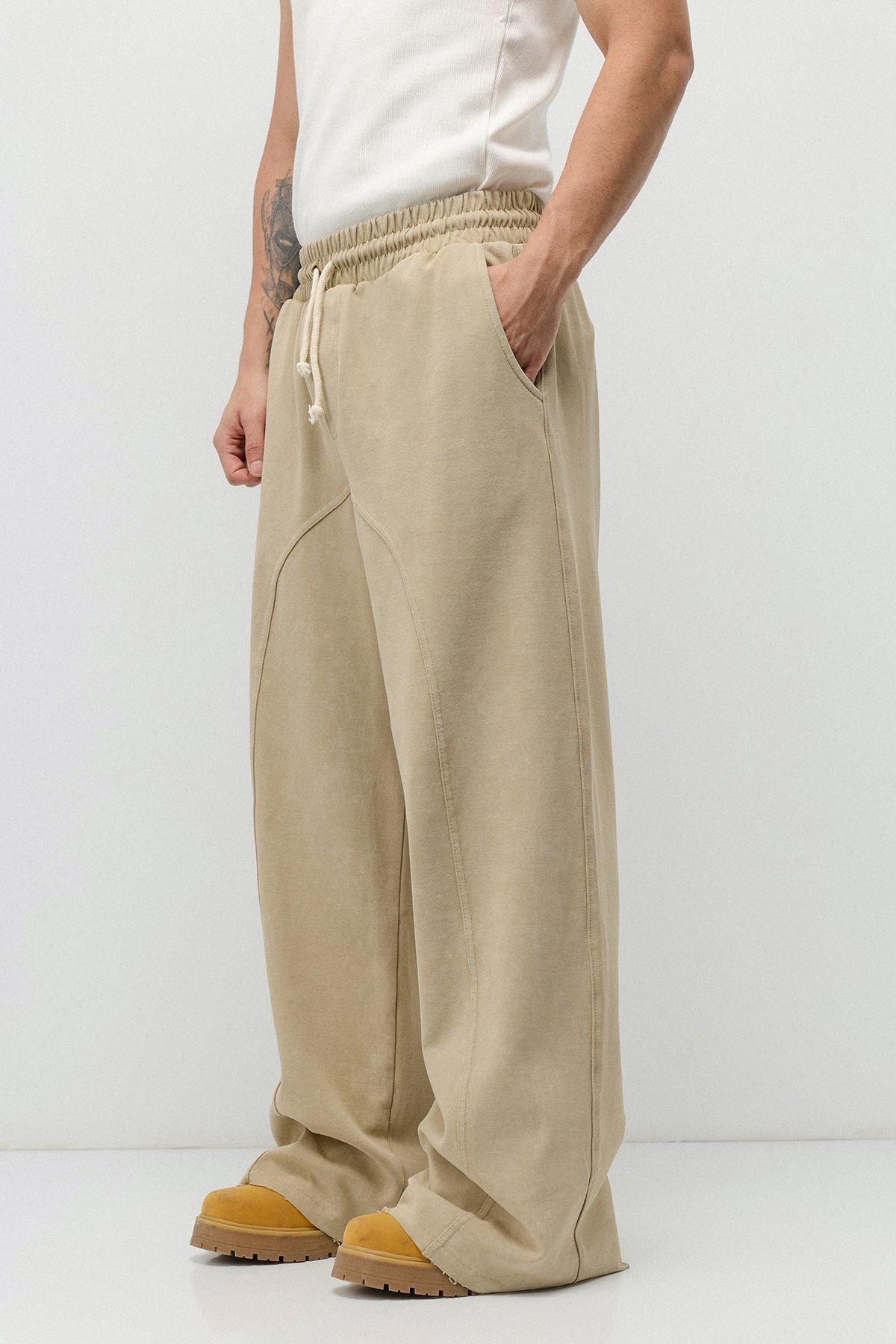 Baggy Sweatpants with Stitched Details, Machine Washable